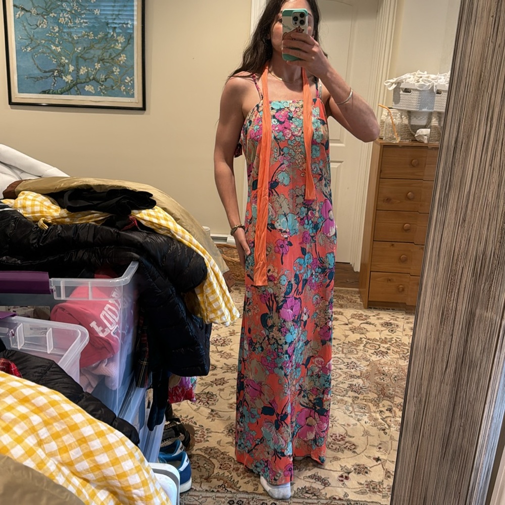 Vintage PARADISE HAWAII Orange Floral Maxi Dress size 12